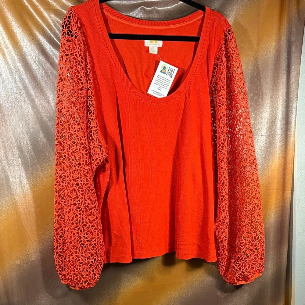 Anthropologie Maeve Vibrant Red Lace puffy‎ Sleeve Blouse 3x. Box 131